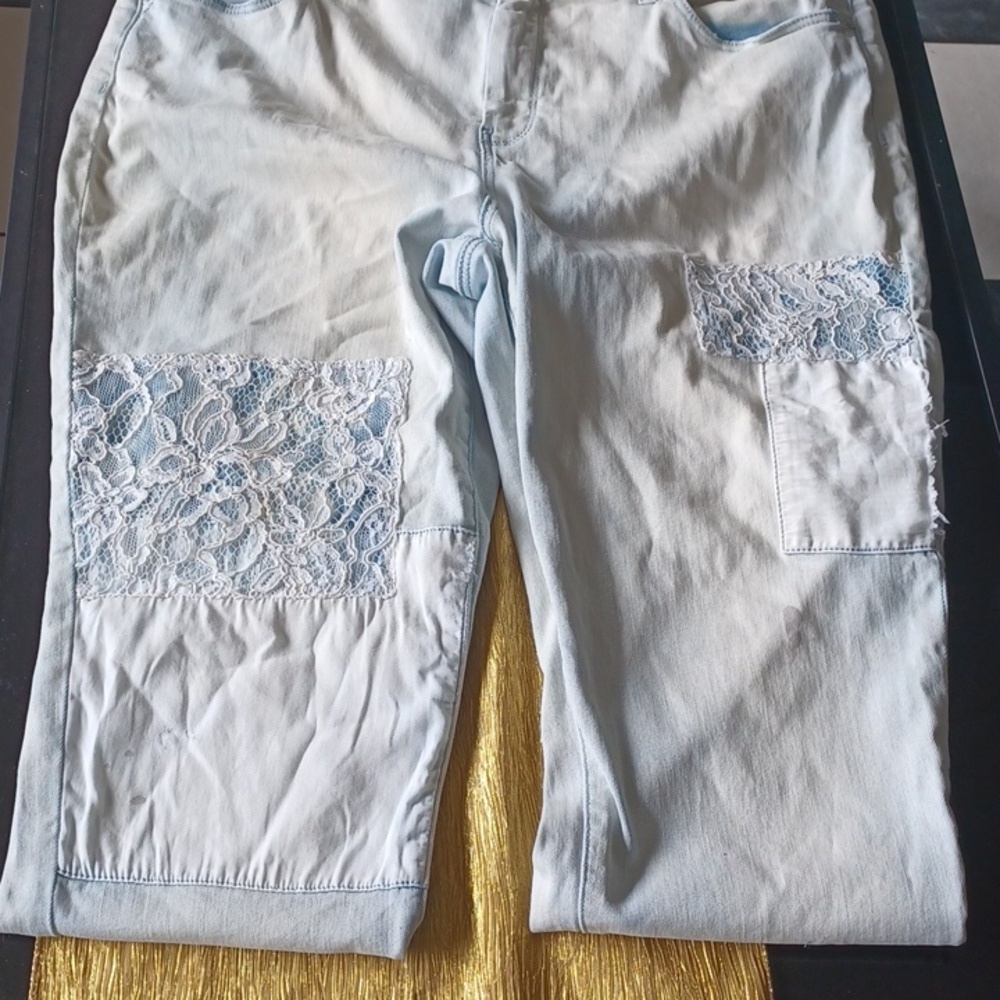 Chico's Light Blue Patchwork Ankle Jeans - Picture 7 of 9